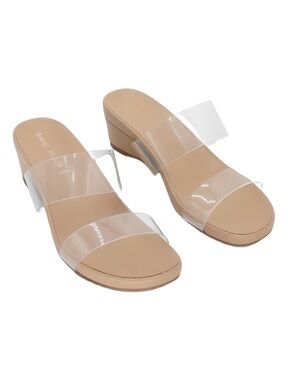 Anne Klein Kapricorn Clear Double Strap Wedge Slide Sandals Size 6M